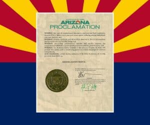 National Safety Month proclamation on top of the Arizona flag